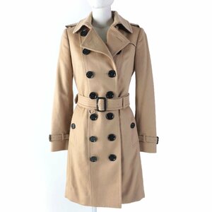 極美品☆BURBERRY バーバリー SANDRINGHAM サンドリンガム カシミヤ100％ ロゴボタン付 トレンチコート ベージュ 38 正規品 レディース