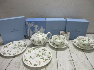 1.１円　美品　WEDGWOOD ウェッジウッド ワイルドストロベリー　ポット　カップ＆ソーサー＆プレート　　ペア　２客 【星見】