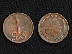 【オランダ】 1セント 1951年 ユリアナ女王 銅貨　cent