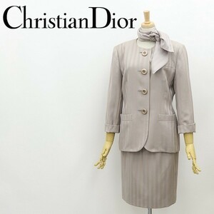 ヴィンテージ◆Christian Dior クリスチャンディオール ストライプ柄 ストール付 ノーカラー ジャケット＆スカート スーツ セットアップ 9