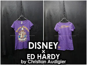 USA製 Disney × Ed Hardy by Christian Audigier チップ＆デール プリントTシャツ レディースS エドハーディー クリスチャンオードジェー