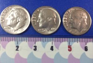 アメリカ旧硬貨　八十年代one dime 3枚