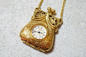 832 1928 ゴールドカラー ペンダント 時計 ネックレス ヴィンテージ アクセサリー アンティーク ブランド クォーツ 懐中時計 不動品