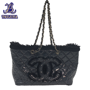 CHANEL シャネル　パテントトワレ　ファニーツィード　チェーントートバッグ　ブラック　1307××××　中古B【辻屋質店B2363】