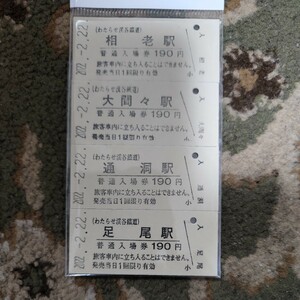 わたらせ渓谷鉄道 2022.-2.22.西暦版2並びきっぷ　硬券入場券4枚セット