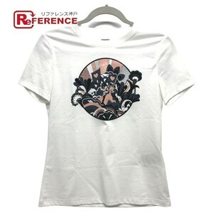 HERMES エルメス プリント カルトゥッシュ カットソー トップス 半袖Ｔシャツ コットン ホワイト レディース【中古】美品