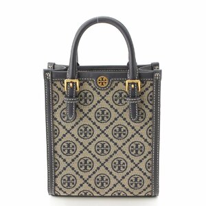 【トリーバーチ】Tory Burch　モノグラムジャガード キャンバス×レザー 2WAY ミニトート 87146 ブラック 【中古】188091