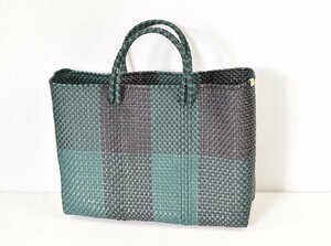 2355-24C0198★ Mercado メルカド 美品 未使用★BASKET BAG プラスチック製 グリーンチェック柄カゴバッグ