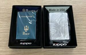 ☆3541 Zippo ジッポー Peace ピース 1946 2点おまとめ 未使用品 箱付き 記念懸賞品　 ブルーチタン　現状保管品☆