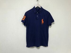 本物ポロラルフローレンPOLO RALPH LAURENコットンビッグポニーワッペン刺繍ナンバリング半袖ポロシャツアメカジサーフメンズS青ゴルフ