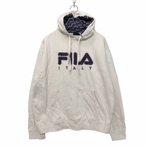 FILA ロゴ スウェット パーカー M ホワイト ネイビー ブラウン フィラ ポケット 古着卸 アメリカ仕入 a601-6401