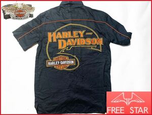 即決★HARLEY-DAVIDSON★ボーリングシャツ M位 半袖シャツ ブラック 黒 ライディングシャツ ルード 刺繍