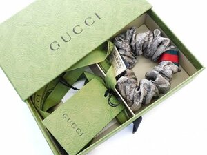 片方のみ 美品 グッチ ヘア アクセサリー ■ シュシュ カーキ系 GG柄 シルク GUCCI □6D ク100