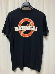 BAZINGA! the BIG BANG THEORY ザ ビッグバンセオリー バジンガ プリント入り半袖Tシャツ 黒 L 中古品 