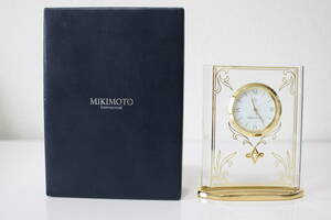 E690 未使用 MIKIMOTO ミキモト パール 置時計 クウォーツクロック 角型 金色 NNS-569GE 正規店購入 現状渡し
