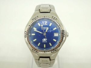 動作品 FOSSIL BLUE フォッシル ブルー AM-3422 ダイバーズウォッチ 青文字盤 カレンダー レディースウォッチ 腕時計