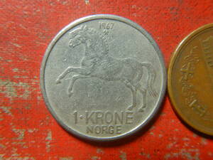 外国・ノルウェー／１クローナ白銅貨（1967年）　240504