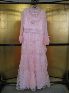 N-649【4-29】★3 婚礼 ウエディングドレス カラードレス ピンク色 11号 レース素材 花嫁衣裳 結婚式 ブライダル