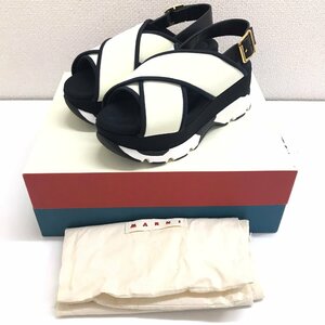 中古品 マルニ MARNI 厚底サンダル クロスウェッジサンダル SAMS002708 白×黒 レディース 表記サイズ38 約24.5~25.0cm 質屋出品