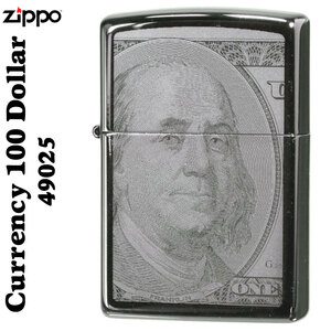 ZIPPO(ジッポーライター) 100ドル札 （両面）レザー彫刻　＃49025　ブラックアイス　【ネコポス対応】