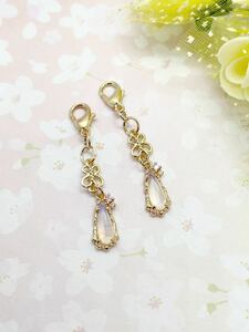 No.944-2 ☆1セットのみ☆ジルコニアとしずくチャーム♪ ペアセット ＃マスクチャーム ピアス イヤリング ハンドメイド アクセサリー