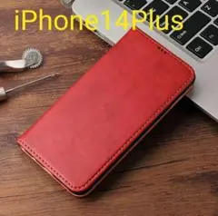 iPhone14Plus 用ケース   赤 手帳型　スマホケース nari