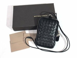 ◆超美品◆BOTTEGA VENETA ボッテガヴェネタ*本革/イントレチャート*ポシェット*ミニ*マルチケース*シルバー金具*黒*箱/取説*イタリア製