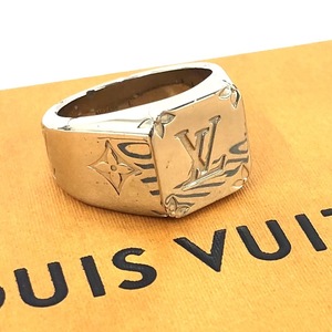 【A】LOUIS VUITTON ルイヴィトン シグネットリング　M62488　Lサイズ　モノグラム　LVロゴ　指輪　シルバー　メンズ　中古　現状品【611】