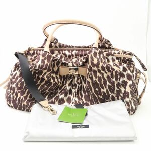 美品 kate spade ケイトスペード ボストンバッグ レオパード柄 2way リボン レディース AT94C