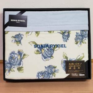 at08EE 未使用品 SONIA RYKIEL NUITS ソニア リキエル 綿毛布 サイズ140cm×200cm ブルー系 花柄 吸湿性 綿100% オールシーズン