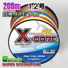 高強度PEラインX-CORE1.2号20lb(８編)200m巻！5色マルチカラー