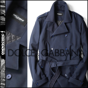 ■新品47万【DOLCE&GABBANA】極上の高級感/キルティング中綿ライナーネイビーロングトレンチコート54/大きいサイズ/ドルチェ＆ガッバーナ