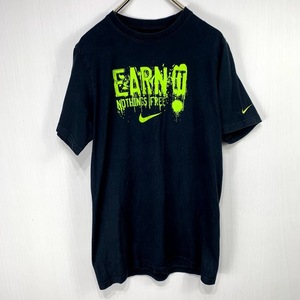 NIKE Tシャツ XLサイズ 160-170 ブラック 黒 ロゴ 半袖 カットソー ナイキ スウォッシュ メンズ 古着 キッズ 子供