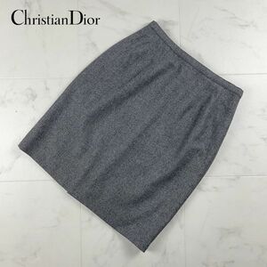 美品 Christian Dior クリスチャンディオール ウール100% 膝丈スカート 裏地あり レディース ボトムス グレー サイズ11*FC220