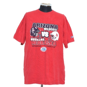 〇312394 ○USA古着 Champion Tシャツ 半袖 クルーネック サイズL メンズ 中央アメリカ製 レッド プリント