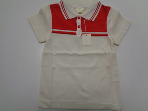 D35-60 昭和レトロ 女児 ポロシャツ 赤 白 サイズ90 日本製 ヴィンテージ 未使用 長期保管品