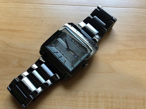 良好程度 レア ARMANI EXCHANGE アルマーニ エクスチェンジ デイト スクエア ブラック 純正ブレス AX2202 クオーツ メンズ 腕時計