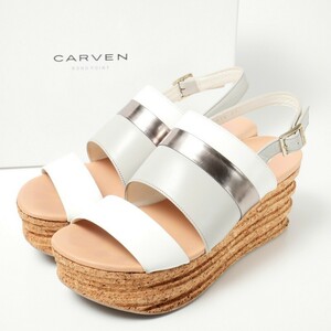 MF8067*《CARVEN カルヴェン》23cm レザー コルク ウエッジソールサンダル 靴 ホワイト×グレー系