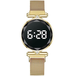 デジタルマグネット腕時計　女性　ローズゴールド　ステンレス鋼　ドレス　LED時計　おしゃれ　かっこいい　1315