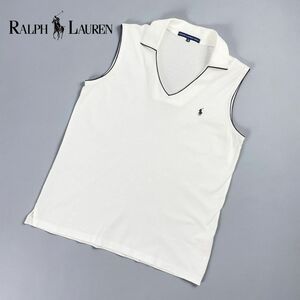 美品 RALPH LAUREN GOLF ラルフローレン ゴルフ ゴルフウェア 襟付きノースリーブカットソー トップス レディース 白 サイズM*OC373