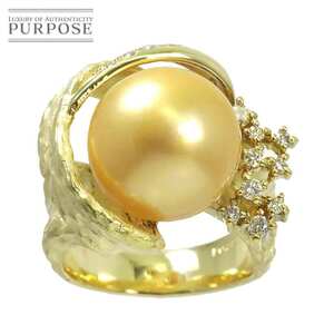 リング 12号 白蝶真珠 13.3mm ダイヤ 0.32ct K18 YG イエローゴールド 750 パール 指輪 South Sea pearl Ring 90203882