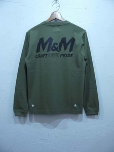 M&M PRINT L/S T-SHIRT（21-MT-026)/L.OLIVE/Msize/新品未使用/30%OFF