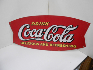 コカコーラ ブリキ 看板 フィッシュテール 約 幅69×高32.5cm CocaCola DRINK 片面 店舗販促品 札幌発