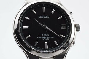 稼働品 セイコー ドルチェ 7B22-0AK0 デイト ラウンド シルバー ソーラー メンズ 腕時計 SEIKO