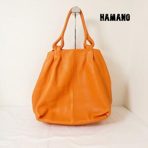 美品 HAMANO 濱野皮革工藝 ハマノ レザー ラウンド アンサンブルトート トートバッグ ハンドバッグ オレンジ