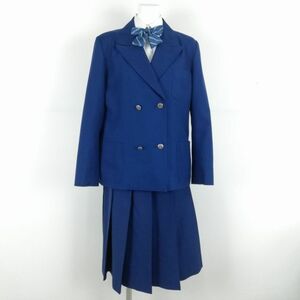 1円 ブレザー スカート リボン 上下4点セット 165 冬物 女子 学生服 中学 高校 花紺 制服 中古 ランクB NA1940