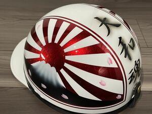 桜 赤ラメ 富士日章 コルク半 ヘルメット 旧車會 暴走族 BEET ゼファー400 ゼファーχ CBX400F アルフィン 軽スロ