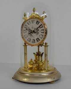 [Sji] ジャンク　日新時計工業　ニューマスター　回転式振り子時計　ゼンマイ式　400日巻き　ガラスドーム
