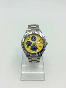 T43◇【QZ/不動品】SEIKO セイコー 3針 クォーツ V657-9010 ラウンド 50M防水 腕時計 イエローカラー デイト クロノグラフ 現状品 ◇