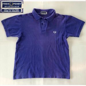 英国製★FRED PERRY ポロシャツ S青★フレッドペリー/Made in England/イギリス イングランド/SPORTS WEAR 鹿の子 トップス 半袖シャツ UK